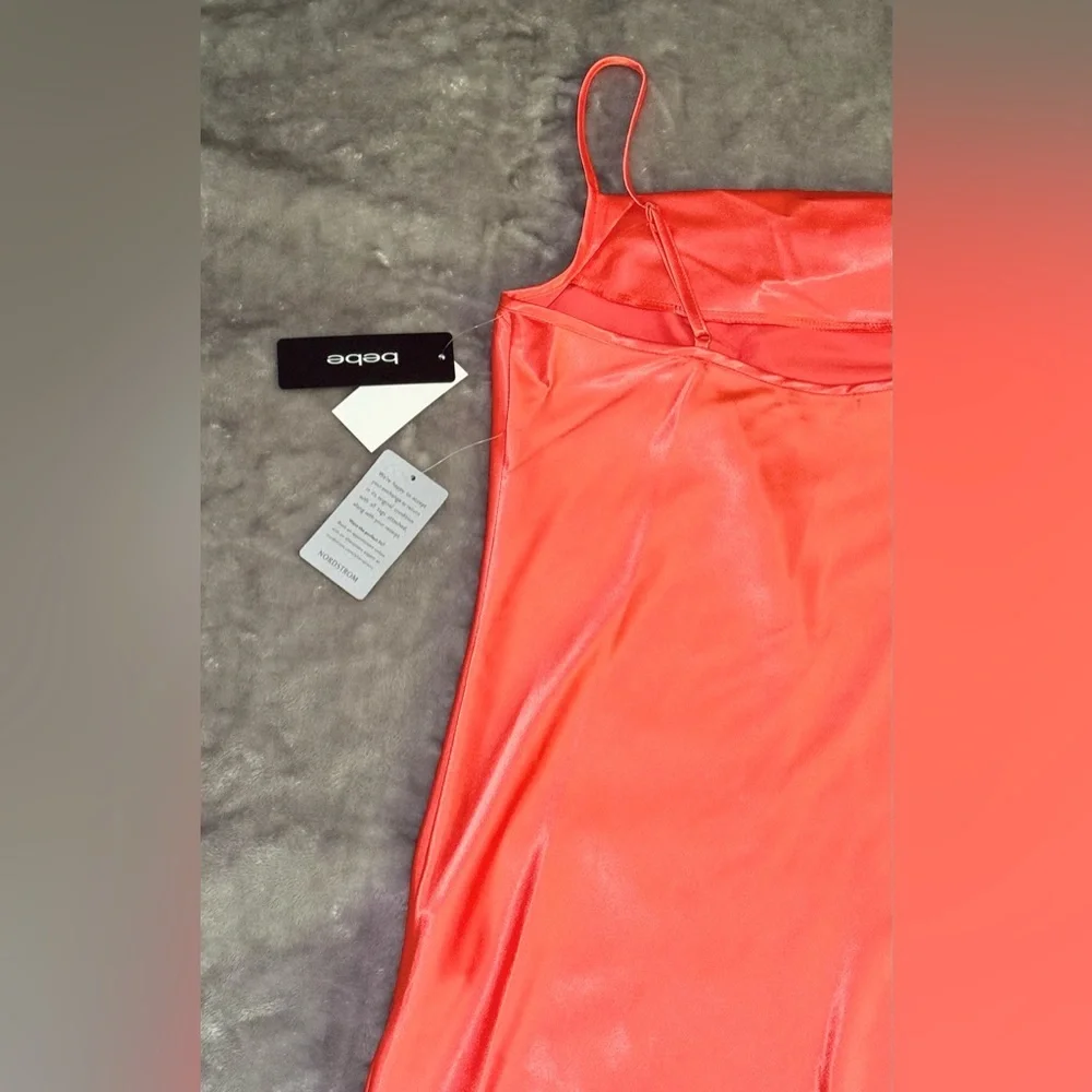 Bebe Size L Orange Satin Midi Dress with Cowl Neck NWT - Picture 9 of 9